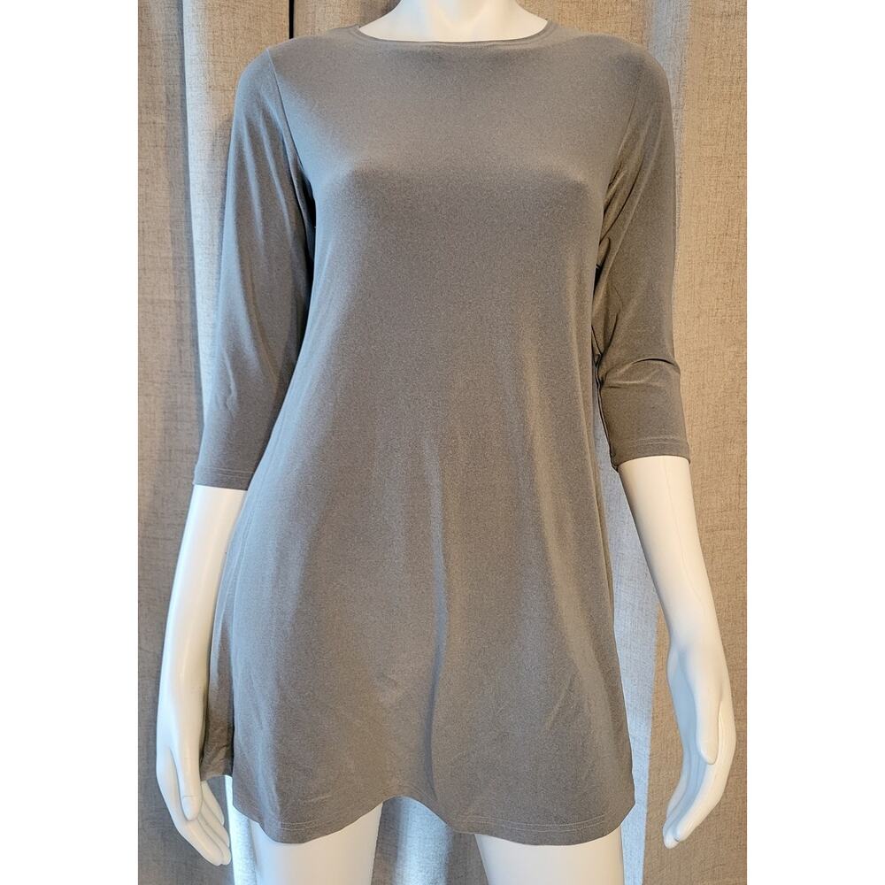 Sympli Nu Trapeze Dress Sze 4 Liquid Slinky Soft Stretch 3/4 Sleeve Pockets Gray